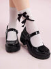 Women's Buckle Decor Round Toe Cute Thick Sole Mary Jane Black Shoes, Summer Vacation Shoes, Back To School Shoes For College Students, Witch Shoes For Christmas And New Year Holiday