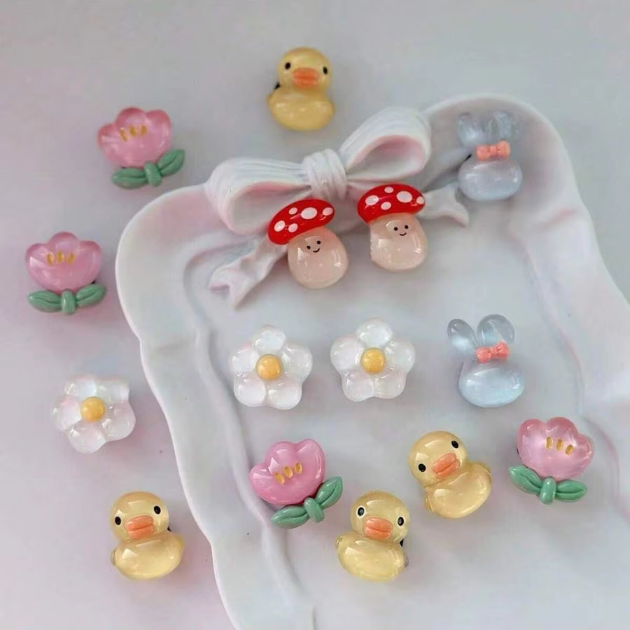 10pcs Cute Duck Resin Shoe Charms Set, Cartoon DIY Decorative Accessories For Shoes, Transparent Yellow Duckling Design, Durable ABS Material
